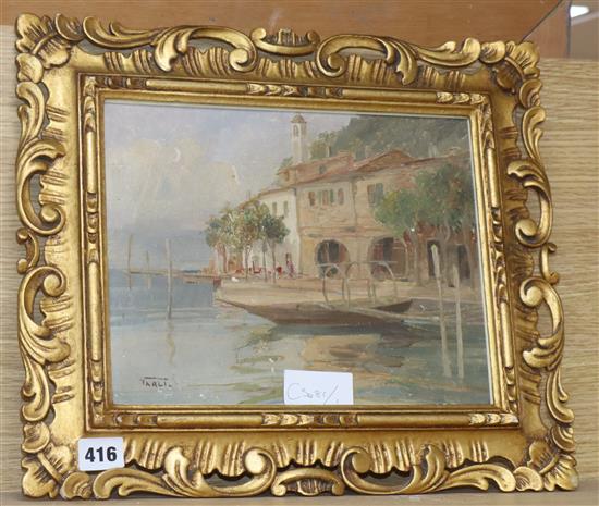 Varli, oil on card, Italian lake side houses, signed, 22 x 28cm